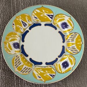 Anthropologie Dinner plate Colorful with Yellow and Blue Ikat Accents 10.5”